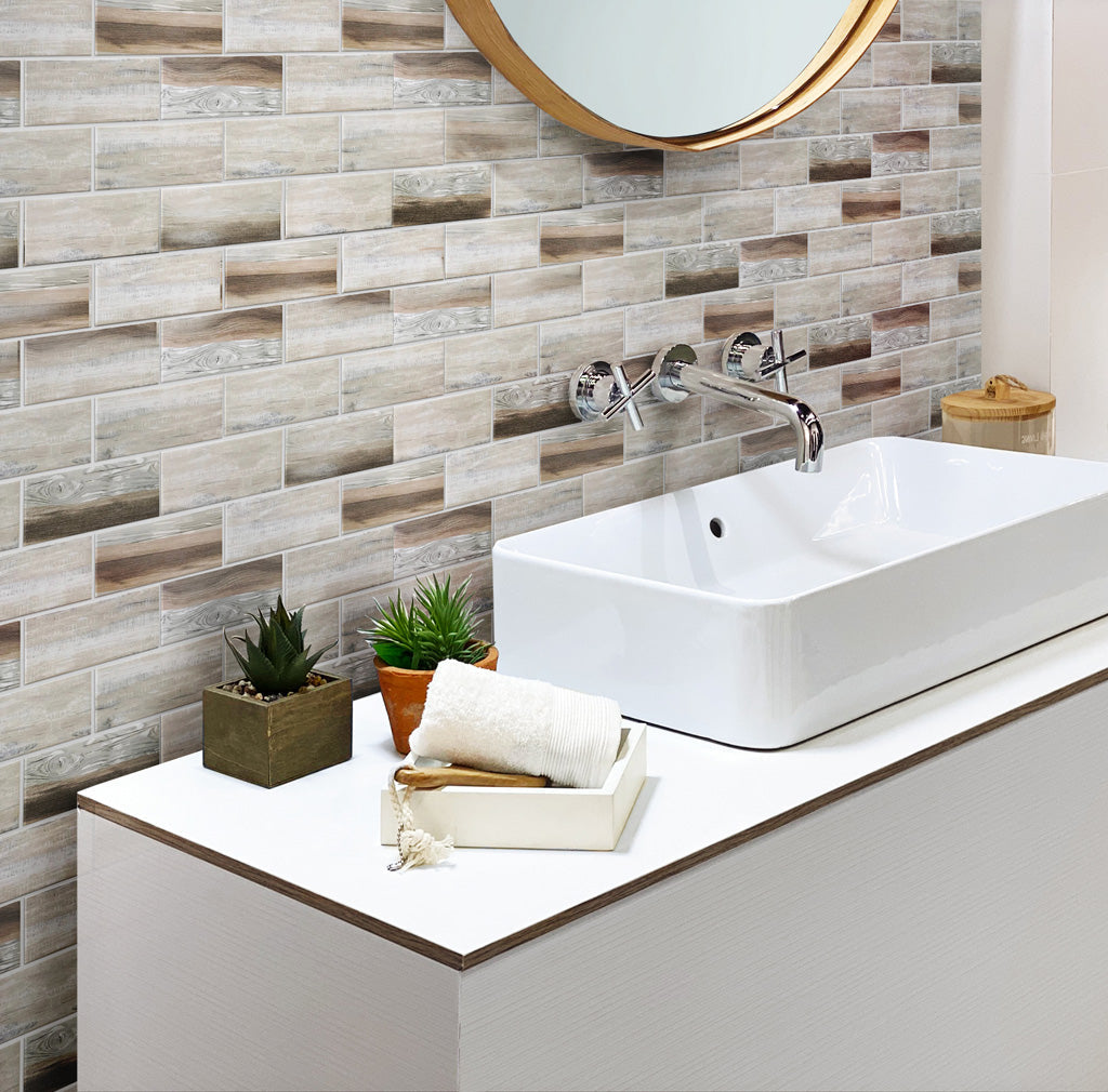 Beige 12x12 Matte Brick Recycled Glass Mosaic Tile (10 pack, 9.18 sq ft/case) - Sample