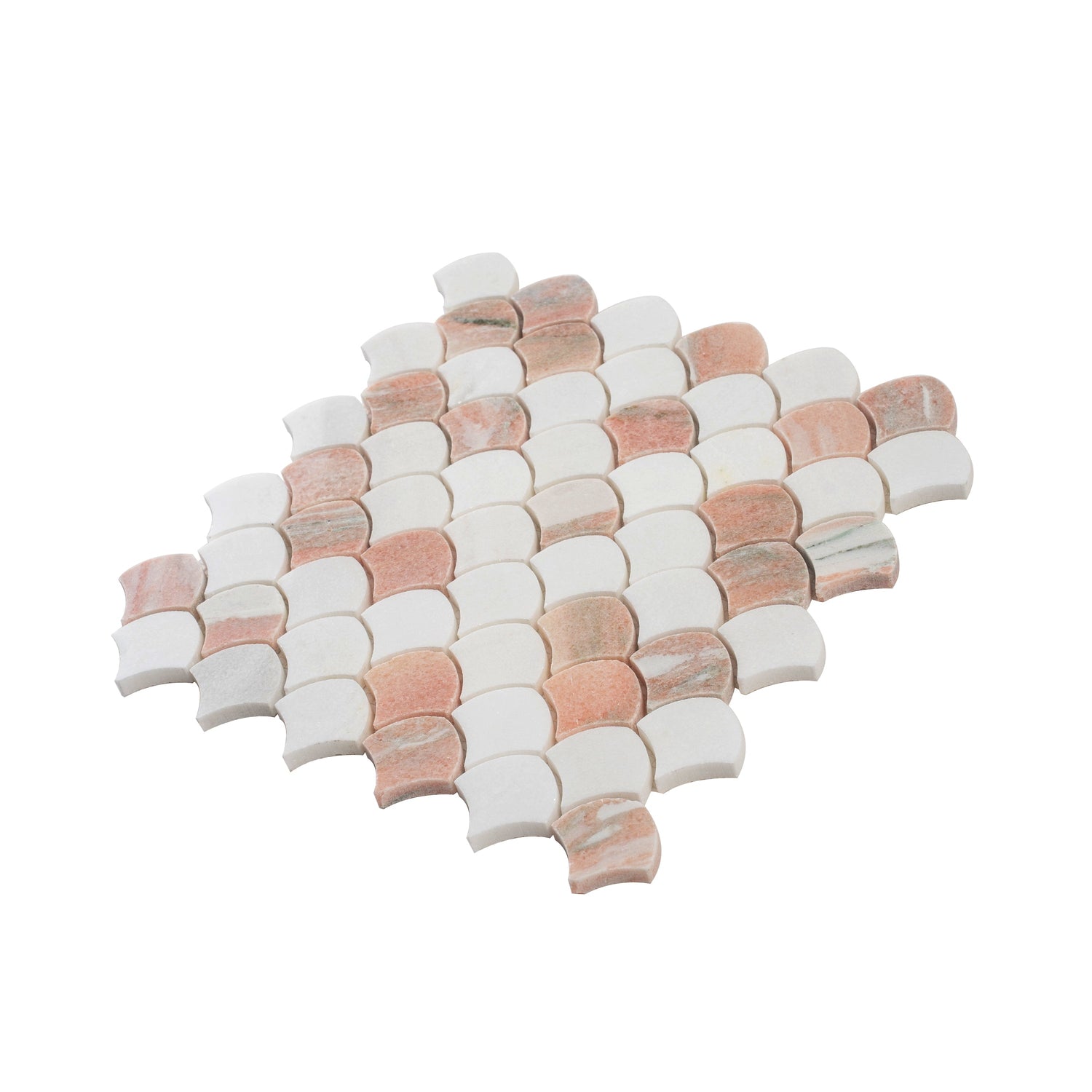 Sample - Thassos, Norway Rose 11x11 Polished Fan Mosaic Tile (4.2 sq ft/case, 5-Pack)