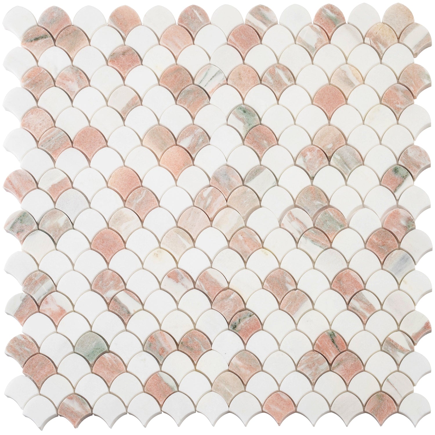 Sample - Thassos, Norway Rose 11x11 Polished Fan Mosaic Tile (4.2 sq ft/case, 5-Pack)