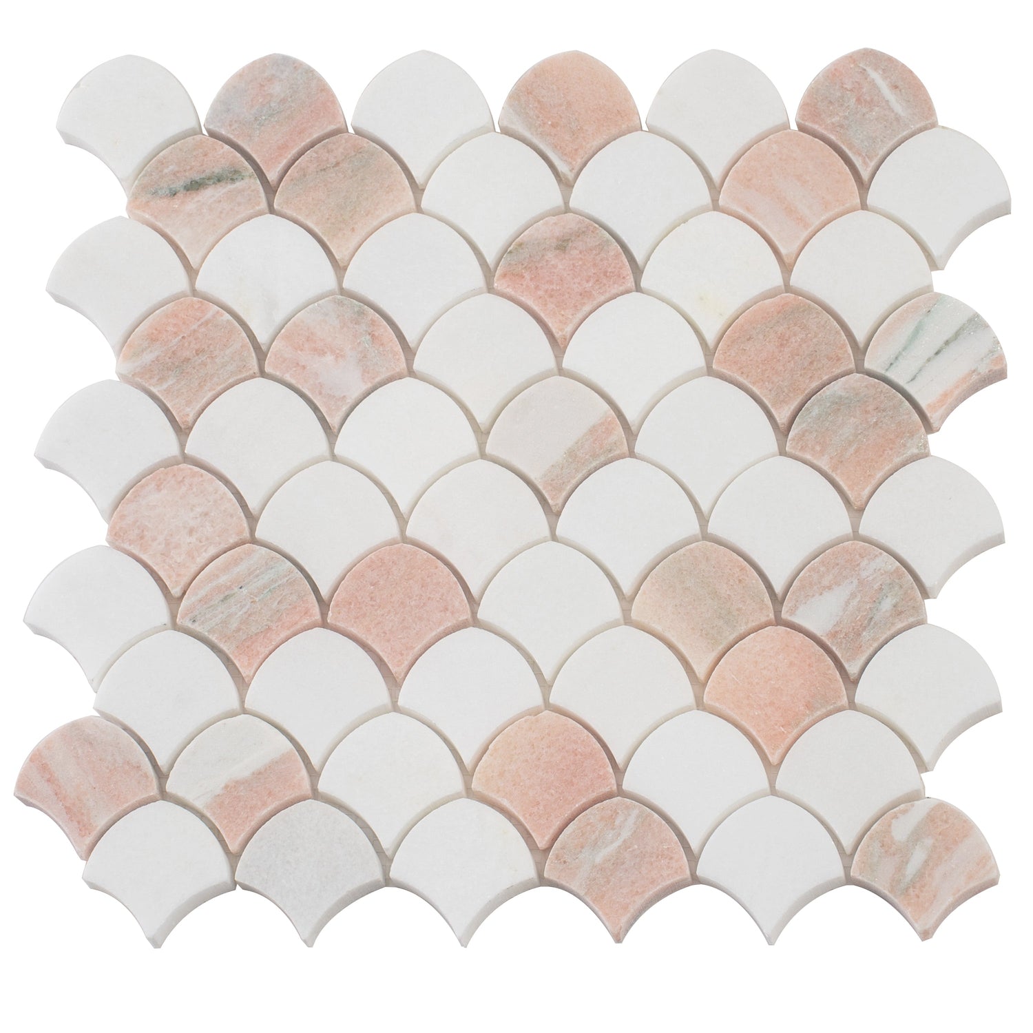 Sample - Thassos, Norway Rose 11x11 Polished Fan Mosaic Tile (4.2 sq ft/case, 5-Pack)