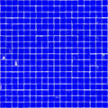 Glossy cobalt blue 12x12 inch glass mosaic tile sheet with small square tiles and white grout lines