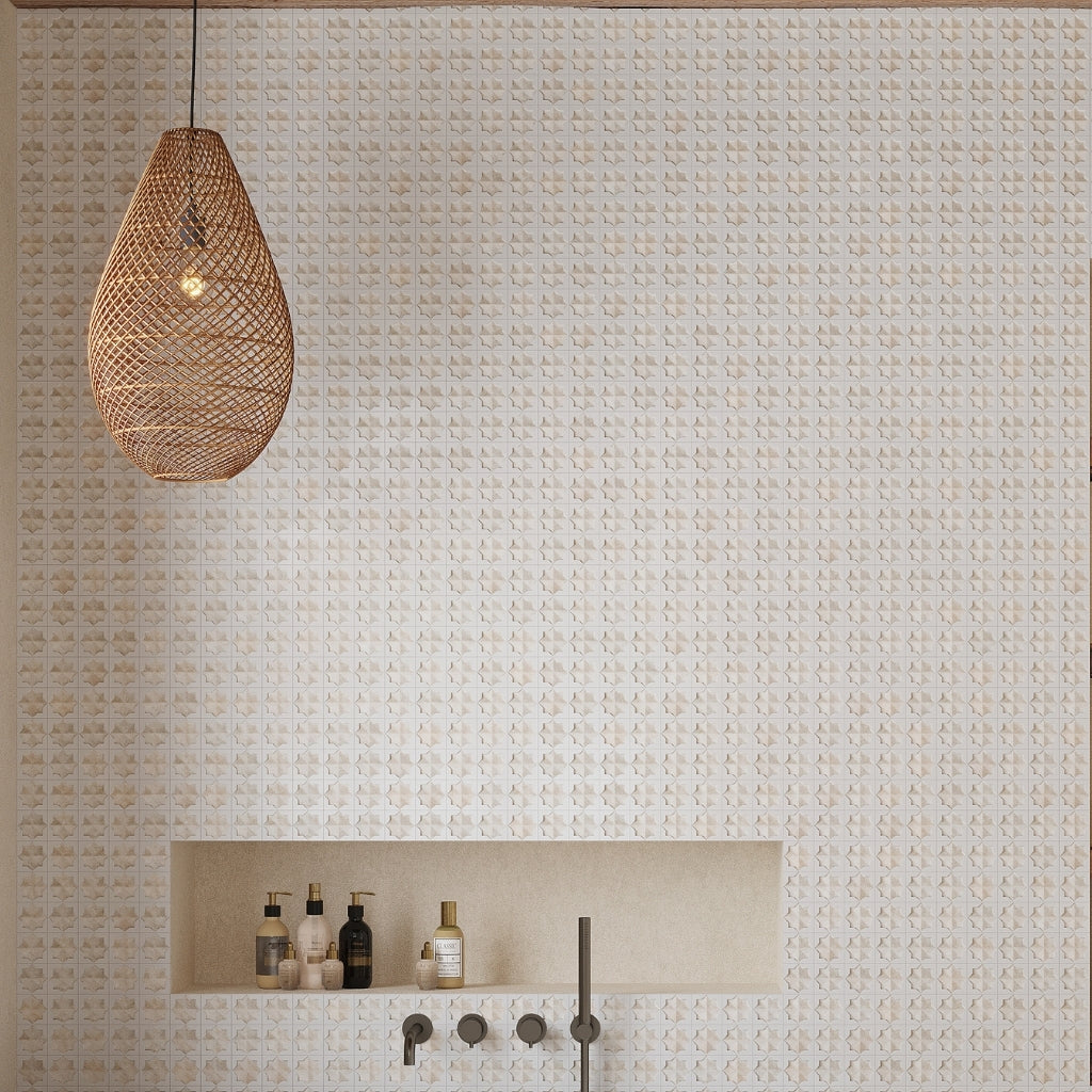 Ice White Beige 12x22 Matte Glossy Rectangle with Star Details Porcelain Large Format Tile (7 pack, 13.03 sq ft/case)