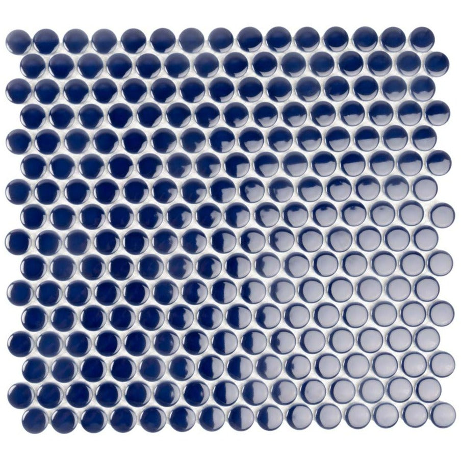Indigo Blue 12x12 Glossy Penny Round Porcelain Mosaic Tile (10 pack, 9.87 sq ft/case) - Sample