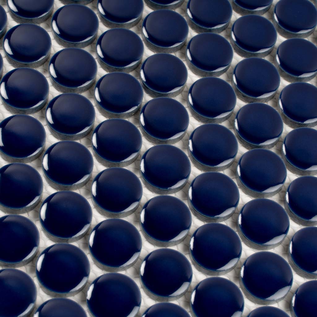 Indigo Blue 12x12 Glossy Penny Round Porcelain Mosaic Tile (10 pack, 9.87 sq ft/case) - Sample