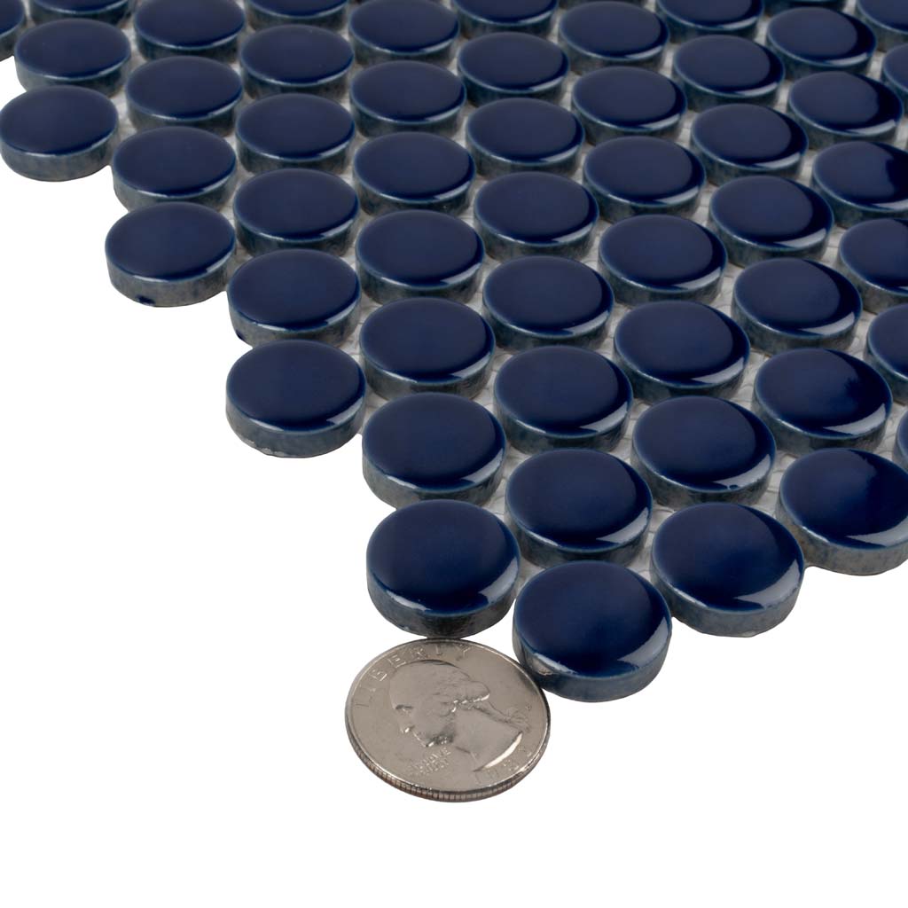 Indigo Blue 12x12 Glossy Penny Round Porcelain Mosaic Tile (10 pack, 9.87 sq ft/case) - Sample