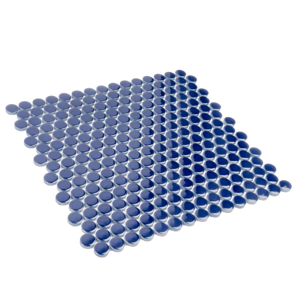 Indigo Blue 12x12 Glossy Penny Round Porcelain Mosaic Tile (10 pack, 9.87 sq ft/case) - Sample