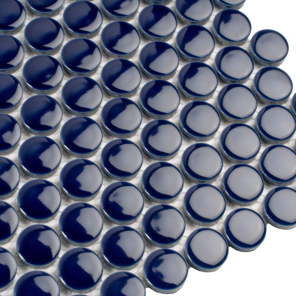 Indigo Blue 12x12 Glossy Penny Round Porcelain Mosaic Tile (10 pack, 9.87 sq ft/case) - Sample