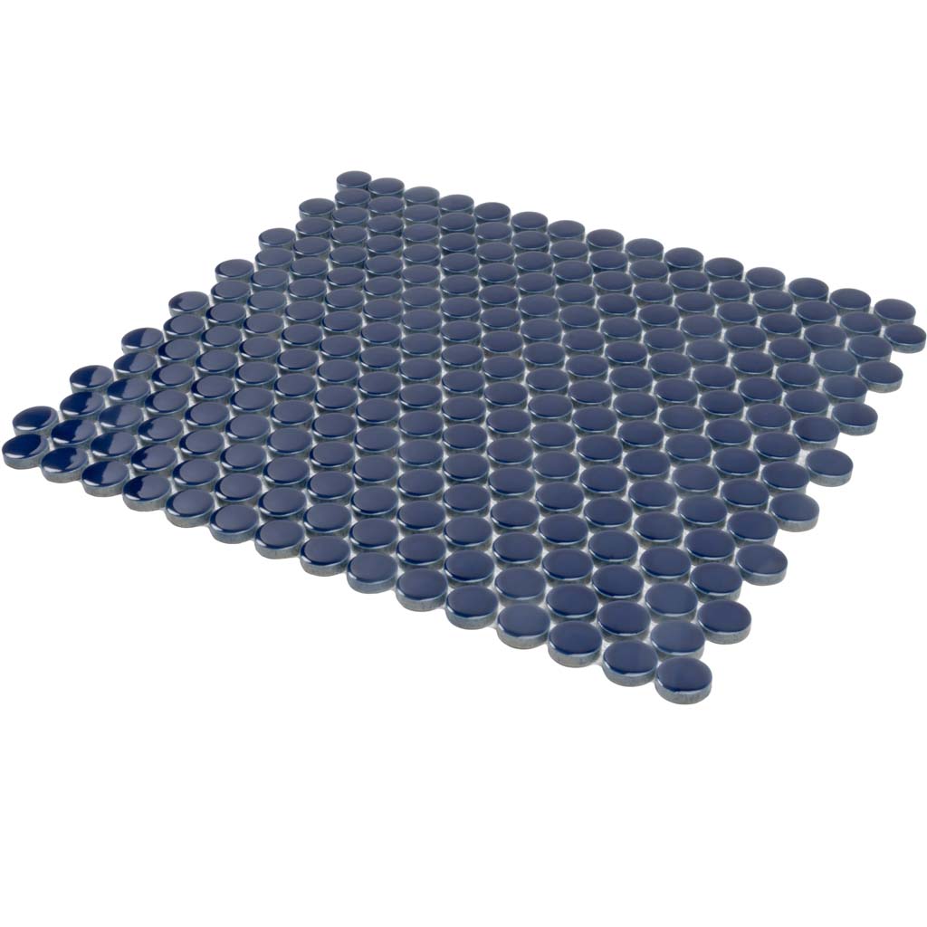 Indigo Blue 12x12 Glossy Penny Round Porcelain Mosaic Tile (10 pack, 9.87 sq ft/case) - Sample