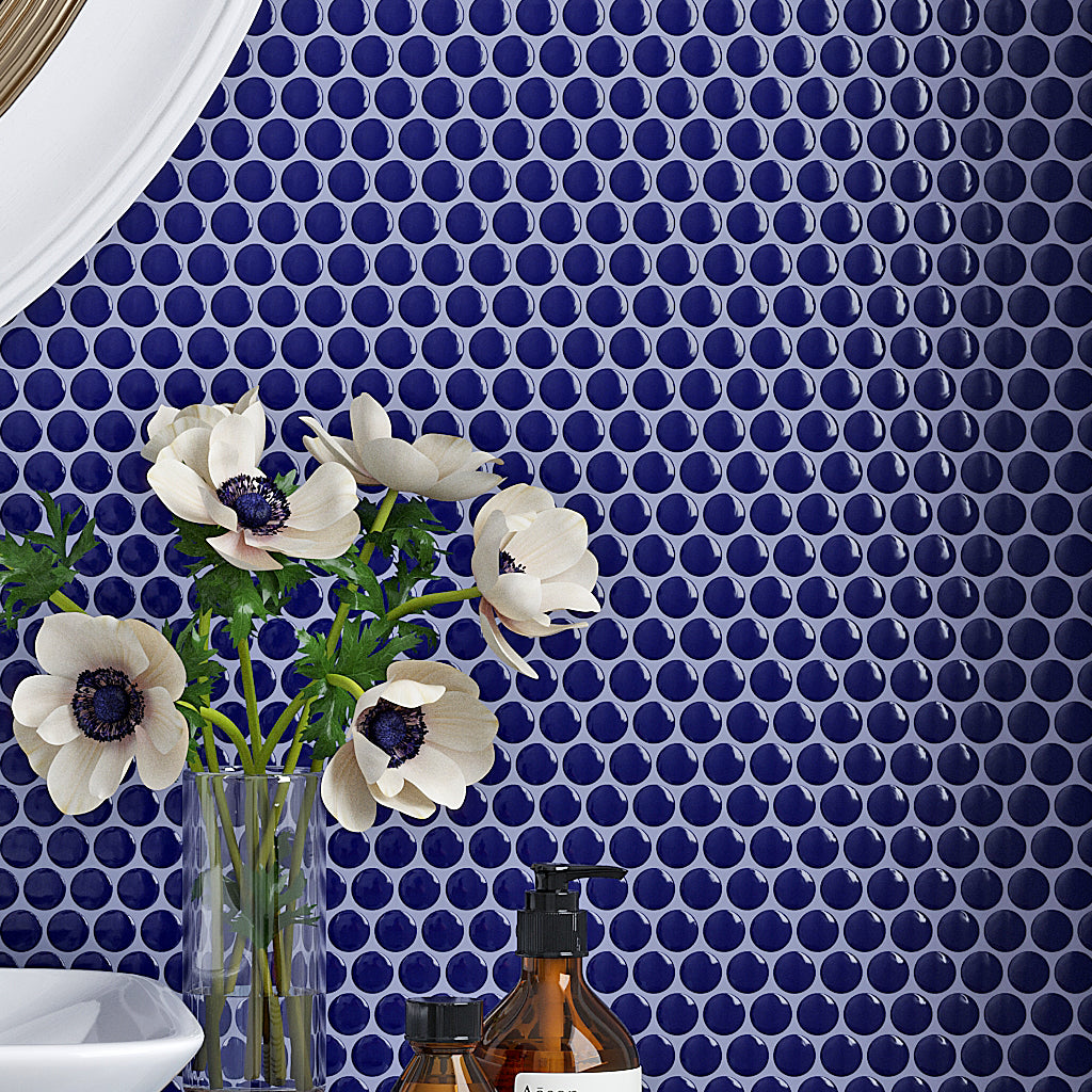 Indigo Blue 12x12 Glossy Penny Round Porcelain Mosaic Tile (10 pack, 9.87 sq ft/case)