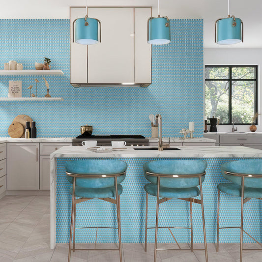 Sample-Sky Blue 12x12 Glossy Penny Round Porcelain Mosaic Tile (10 pack, 9.87 sq ft/case)