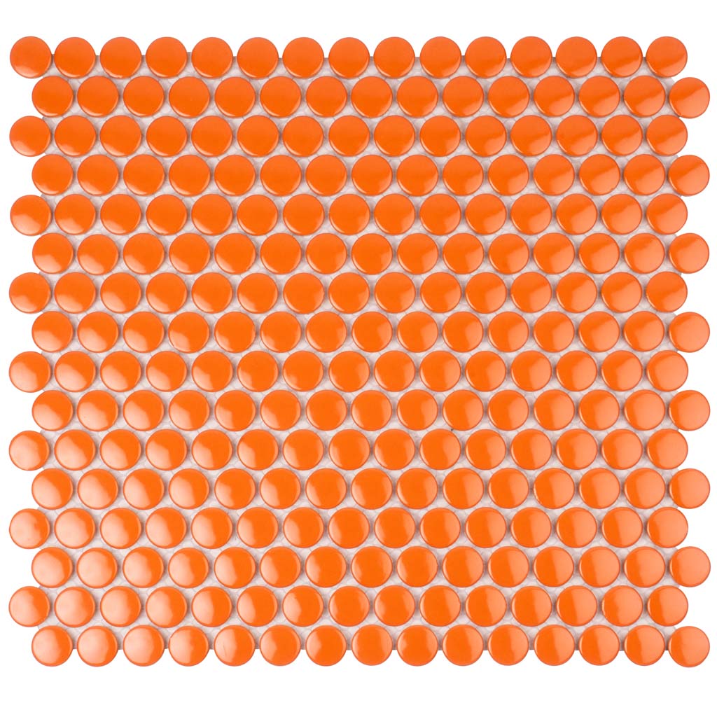Orange 12x12 Glossy Penny Round Porcelain Mosaic Tile (10 pack, 9.87 sq ft/case) - Sample