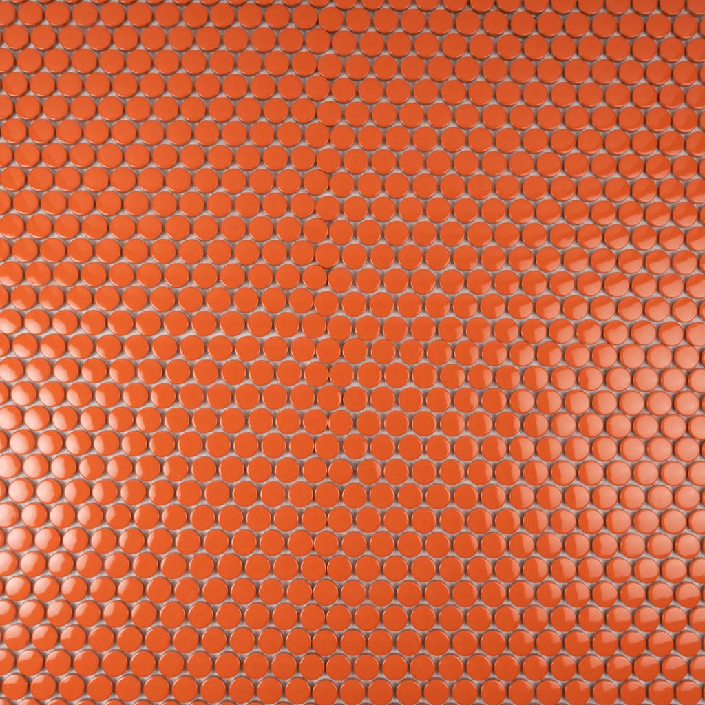 Orange 12x12 Glossy Penny Round Porcelain Mosaic Tile (10 pack, 9.87 sq ft/case) - Sample