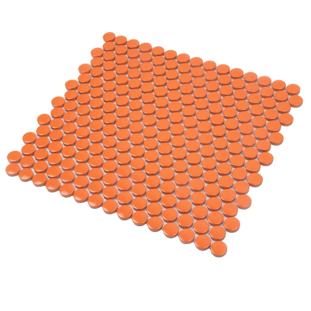 Orange 12x12 Glossy Penny Round Porcelain Mosaic Tile (10 pack, 9.87 sq ft/case) - Sample