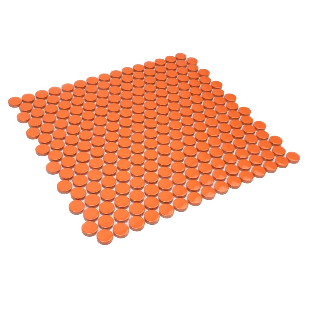 Orange 12x12 Glossy Penny Round Porcelain Mosaic Tile (10 pack, 9.87 sq ft/case) - Sample