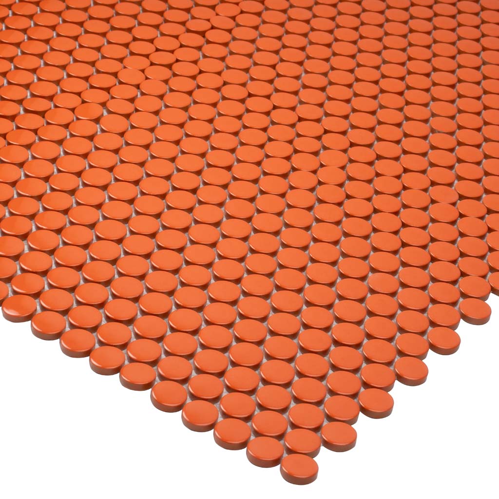 Orange 12x12 Glossy Penny Round Porcelain Mosaic Tile (10 pack, 9.87 sq ft/case) - Sample