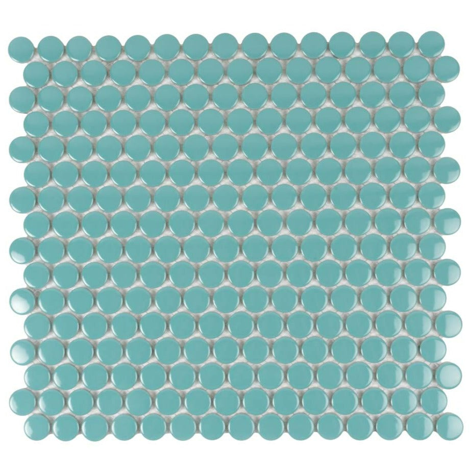 Turquoise 12x12 Glossy Penny Round Porcelain Mosaic Tile (10 pack, 9.87 sq ft/case) - Sample