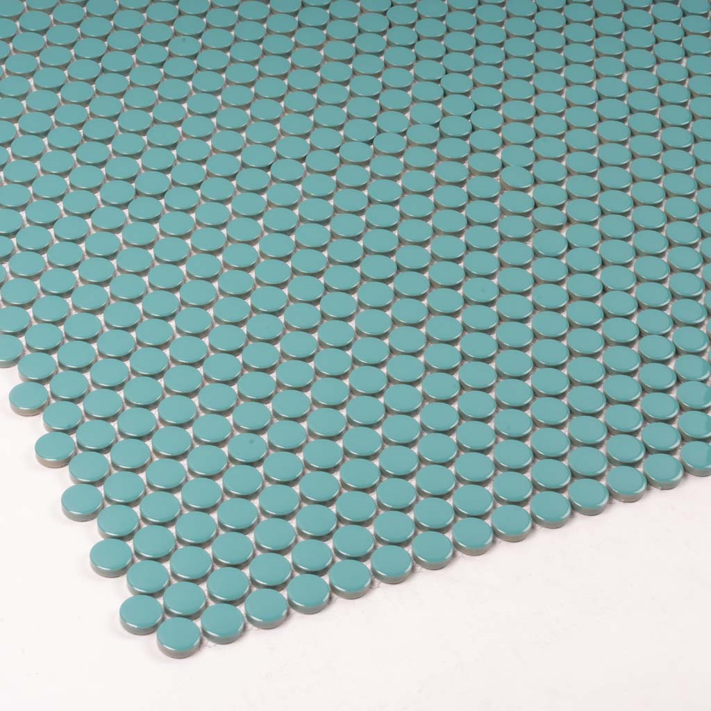 Turquoise 12x12 Glossy Penny Round Porcelain Mosaic Tile (10 pack, 9.87 sq ft/case) - Sample