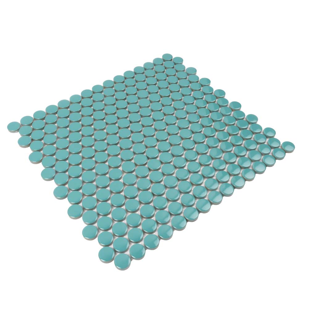 Turquoise 12x12 Glossy Penny Round Porcelain Mosaic Tile (10 pack, 9.87 sq ft/case) - Sample