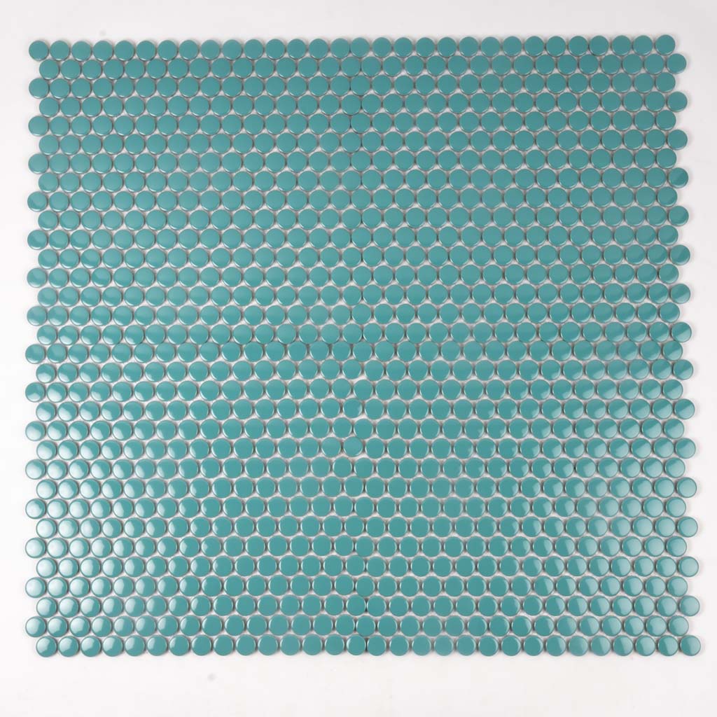 Turquoise 12x12 Glossy Penny Round Porcelain Mosaic Tile (10 pack, 9.87 sq ft/case) - Sample