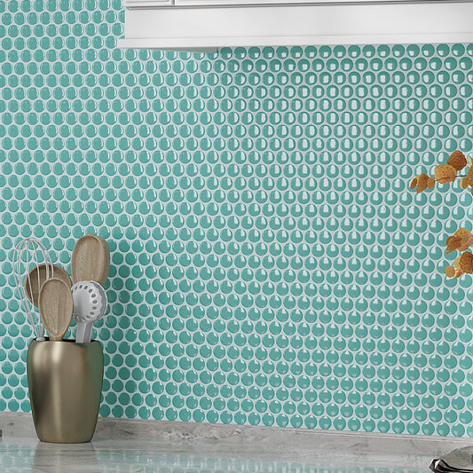 Turquoise 12x12 Glossy Penny Round Porcelain Mosaic Tile (10 pack, 9.87 sq ft/case)