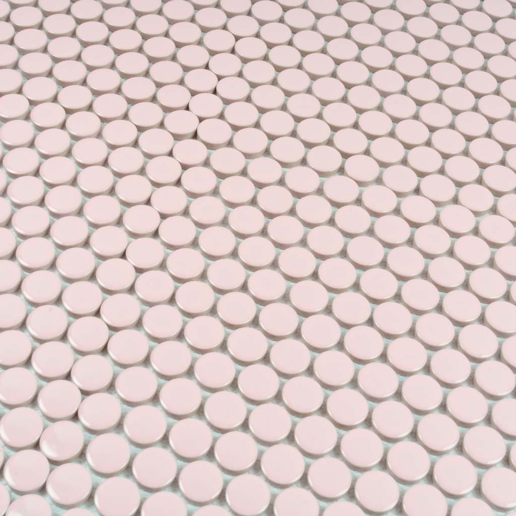 Nude Pink 12x12 Glossy Penny Round Porcelain Mosaic Tile (10 pack, 9.87 sq ft/case) - Sample