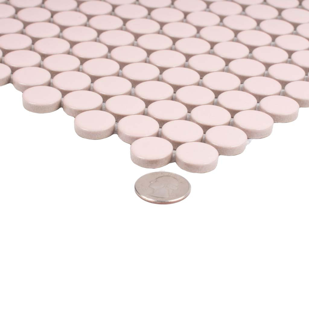 Nude Pink 12x12 Glossy Penny Round Porcelain Mosaic Tile (10 pack, 9.87 sq ft/case) - Sample