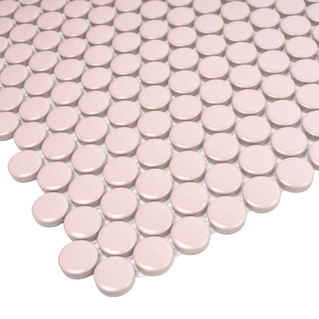 Nude Pink 12x12 Glossy Penny Round Porcelain Mosaic Tile (10 pack, 9.87 sq ft/case) - Sample