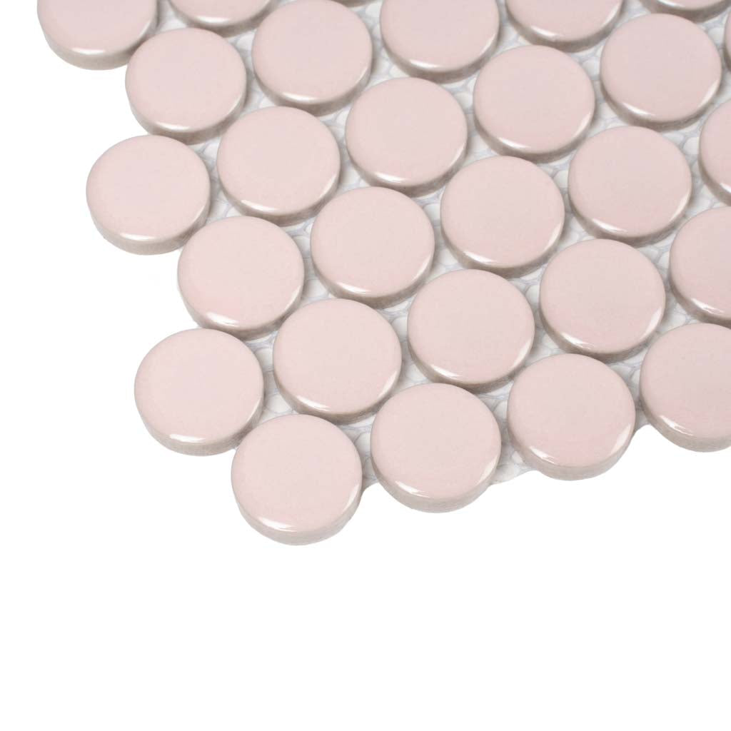 Nude Pink 12x12 Glossy Penny Round Porcelain Mosaic Tile (10 pack, 9.87 sq ft/case) - Sample