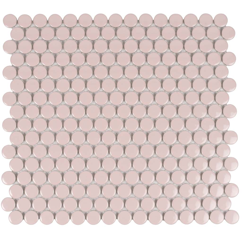 Nude Pink 12x12 Glossy Penny Round Porcelain Mosaic Tile (10 pack, 9.87 sq ft/case) - Sample