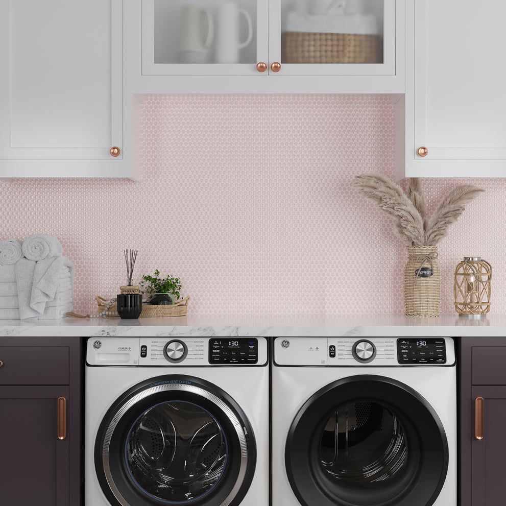 Pink Rounded Tile 1x1 Cirkel Glossy Pink Porcelain Penny Round Tile - Pink Penny Tiles ...