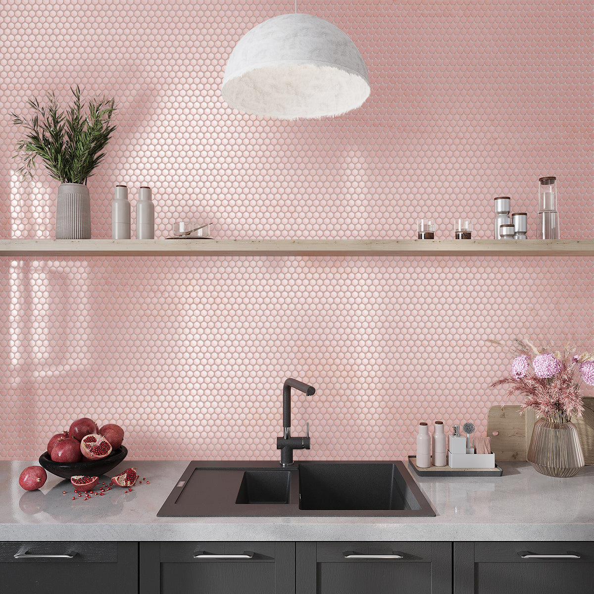 Nude Pink 12x12 Glossy Penny Round Porcelain Mosaic Tile (10 pack, 9.87 sq ft/case) - Sample