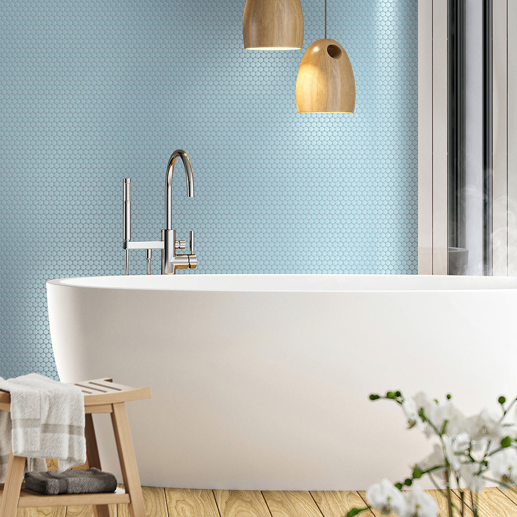 Cyan Blue 12x12 Matte Penny Round Porcelain Mosaic Tile (10 pack, 9.87 sq ft/case) - Sample