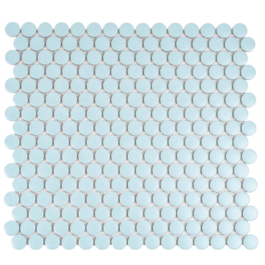 Cyan Blue 12x12 Matte Penny Round Porcelain Mosaic Tile (10 pack, 9.87 sq ft/case) - Sample