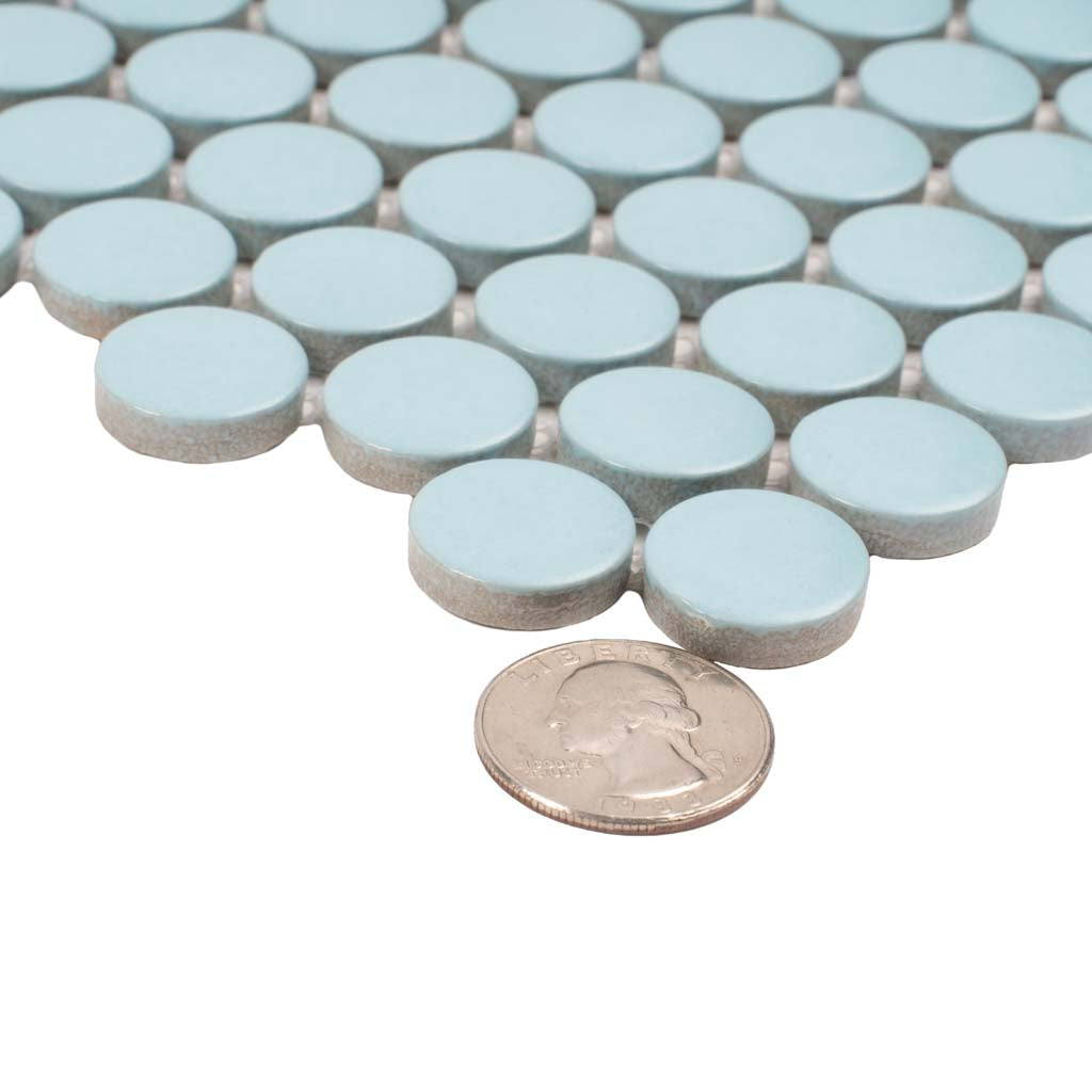 Cyan Blue 12x12 Matte Penny Round Porcelain Mosaic Tile (10 pack, 9.87 sq ft/case) - Sample