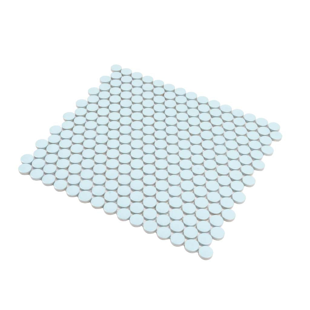 Cyan Blue 12x12 Matte Penny Round Porcelain Mosaic Tile (10 pack, 9.87 sq ft/case) - Sample