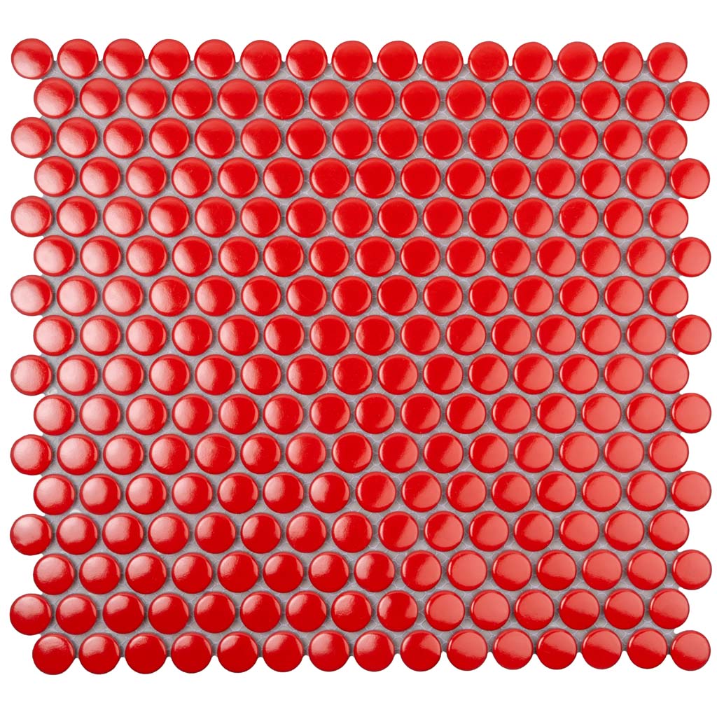 Red 12x12 Glossy Penny Round Porcelain Mosaic Tile (10 pack, 9.87 sq ft/case) - Sample