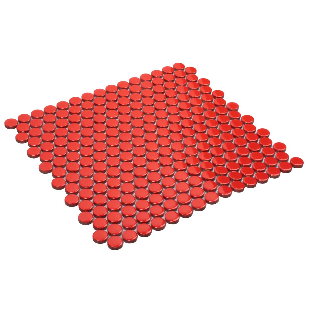Red 12x12 Glossy Penny Round Porcelain Mosaic Tile (10 pack, 9.87 sq ft/case) - Sample