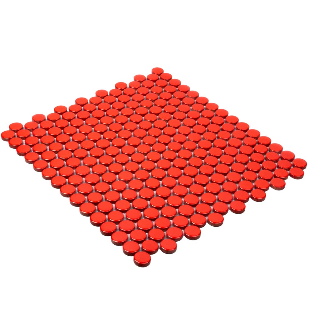 Red 12x12 Glossy Penny Round Porcelain Mosaic Tile (10 pack, 9.87 sq ft/case) - Sample