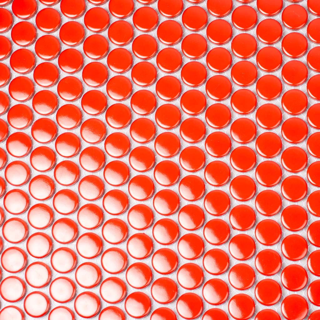 Red 12x12 Glossy Penny Round Porcelain Mosaic Tile (10 pack, 9.87 sq ft/case) - Sample