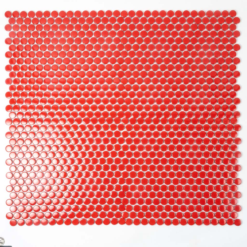Red 12x12 Glossy Penny Round Porcelain Mosaic Tile (10 pack, 9.87 sq ft/case) - Sample