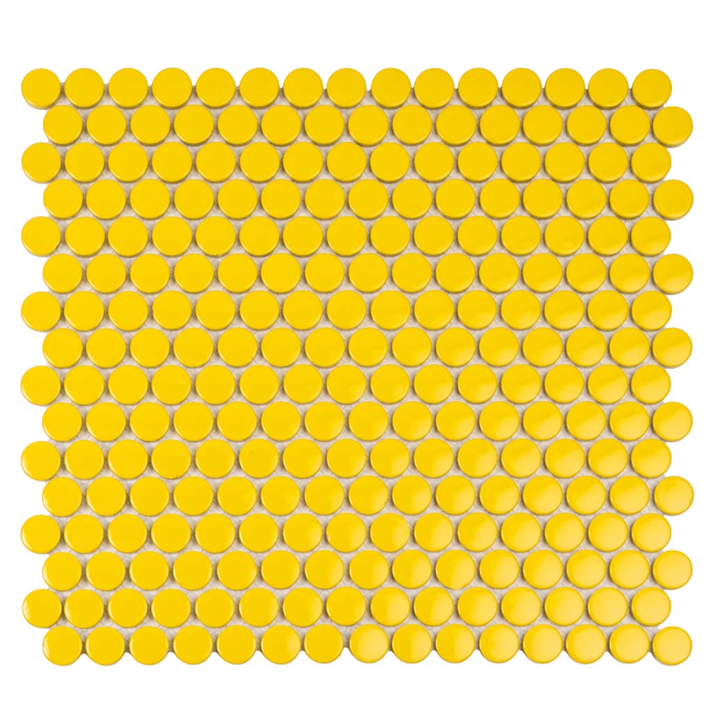 10 pack Cirkel 0.75 in. x 0.75 in. Glossy Yellow Porcelain Penny Round Wall and Floor Tile (9.87 sq ft/case) - Sample