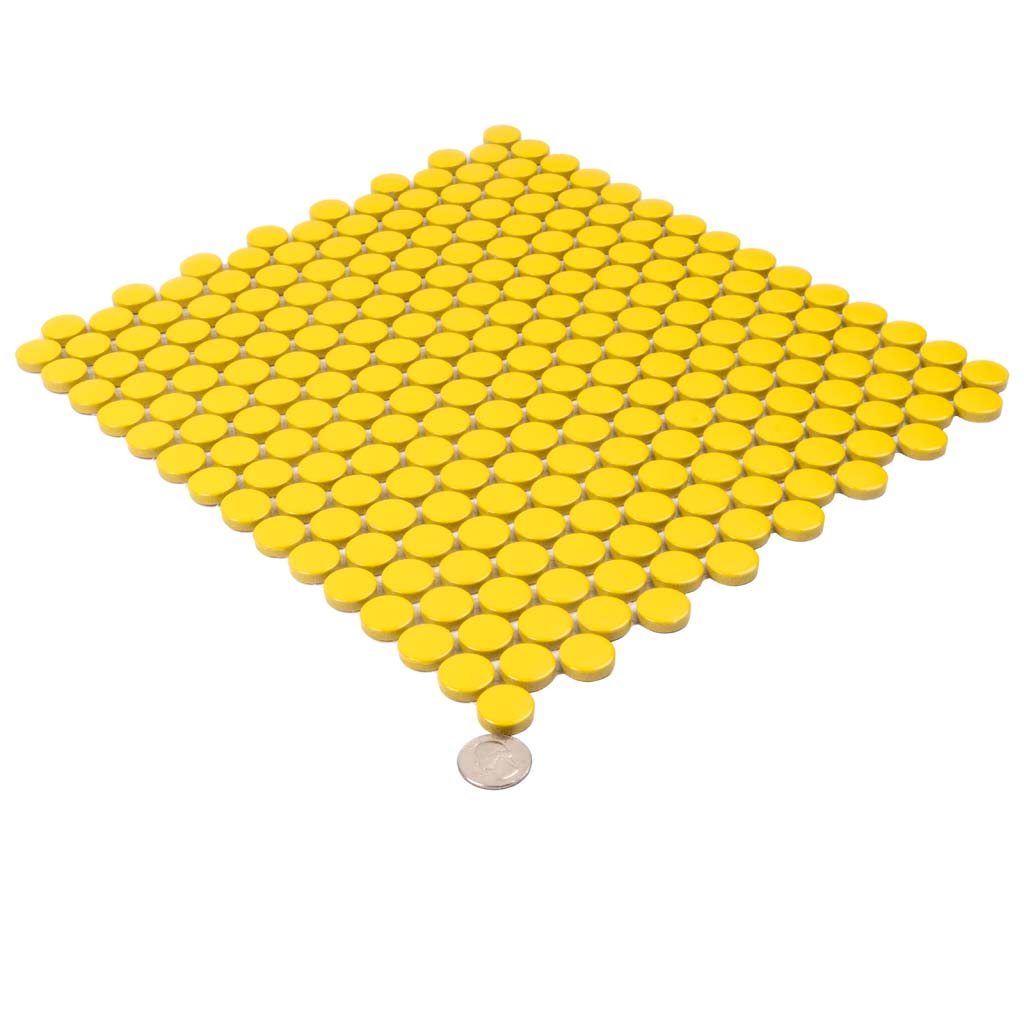10 pack Cirkel 0.75 in. x 0.75 in. Glossy Yellow Porcelain Penny Round Wall and Floor Tile (9.87 sq ft/case) - Sample