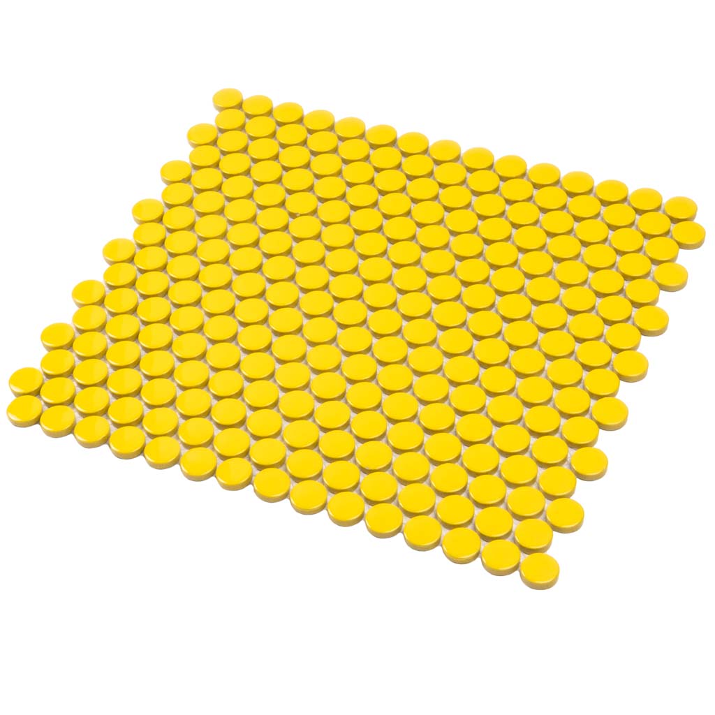10 pack Cirkel 0.75 in. x 0.75 in. Glossy Yellow Porcelain Penny Round Wall and Floor Tile (9.87 sq ft/case) - Sample