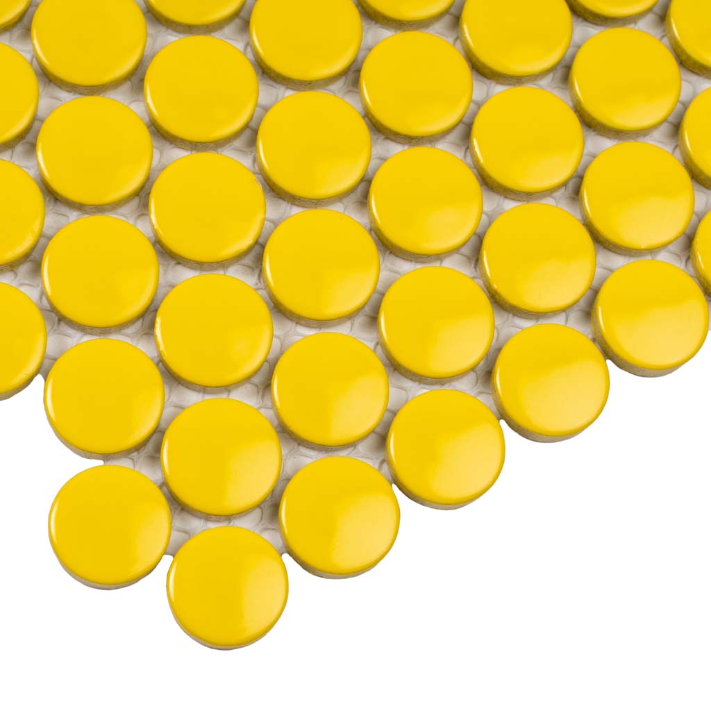10 pack Cirkel 0.75 in. x 0.75 in. Glossy Yellow Porcelain Penny Round Wall and Floor Tile (9.87 sq ft/case) - Sample