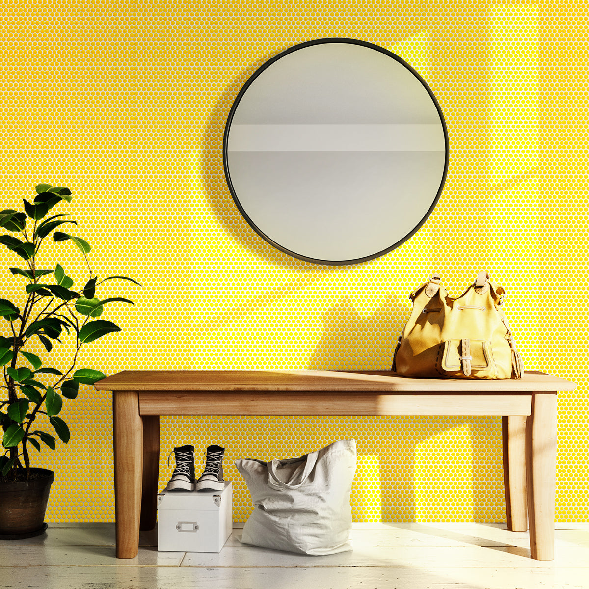 10 pack Cirkel 0.75 in. x 0.75 in. Glossy Yellow Porcelain Penny Round Wall and Floor Tile (9.87 sq ft/case) - Sample