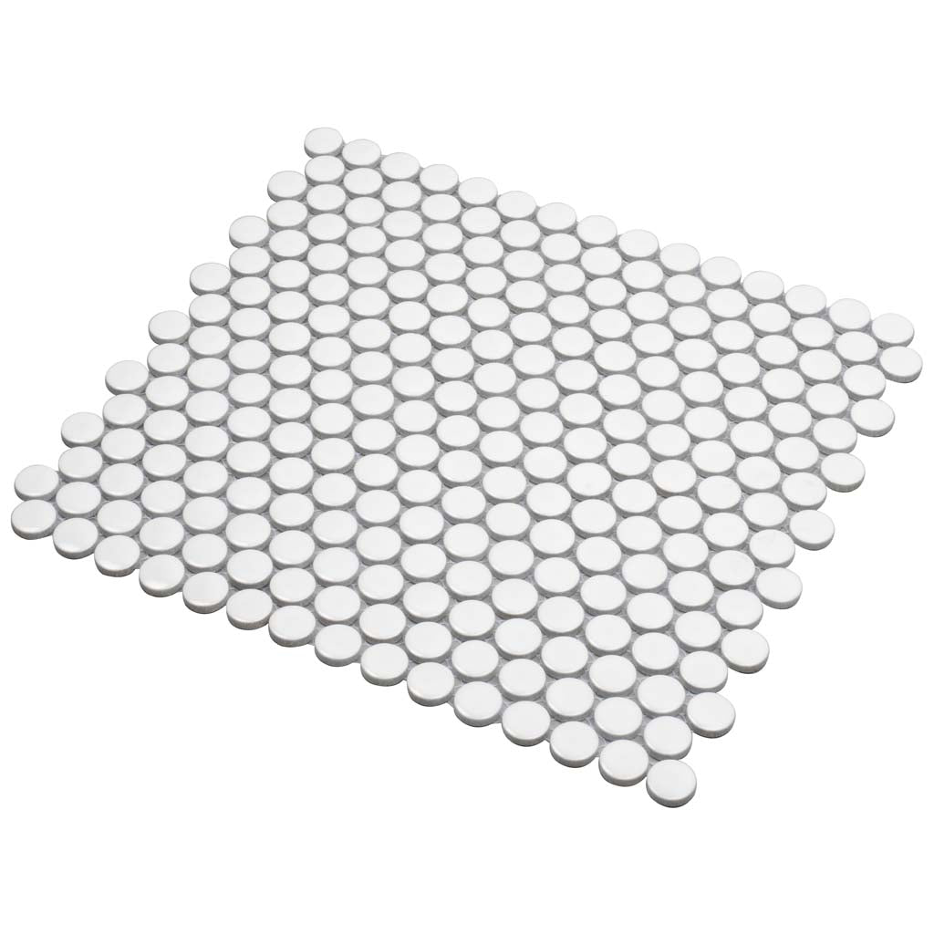 1X1 White Glossy Porcelain Penny Round Tile