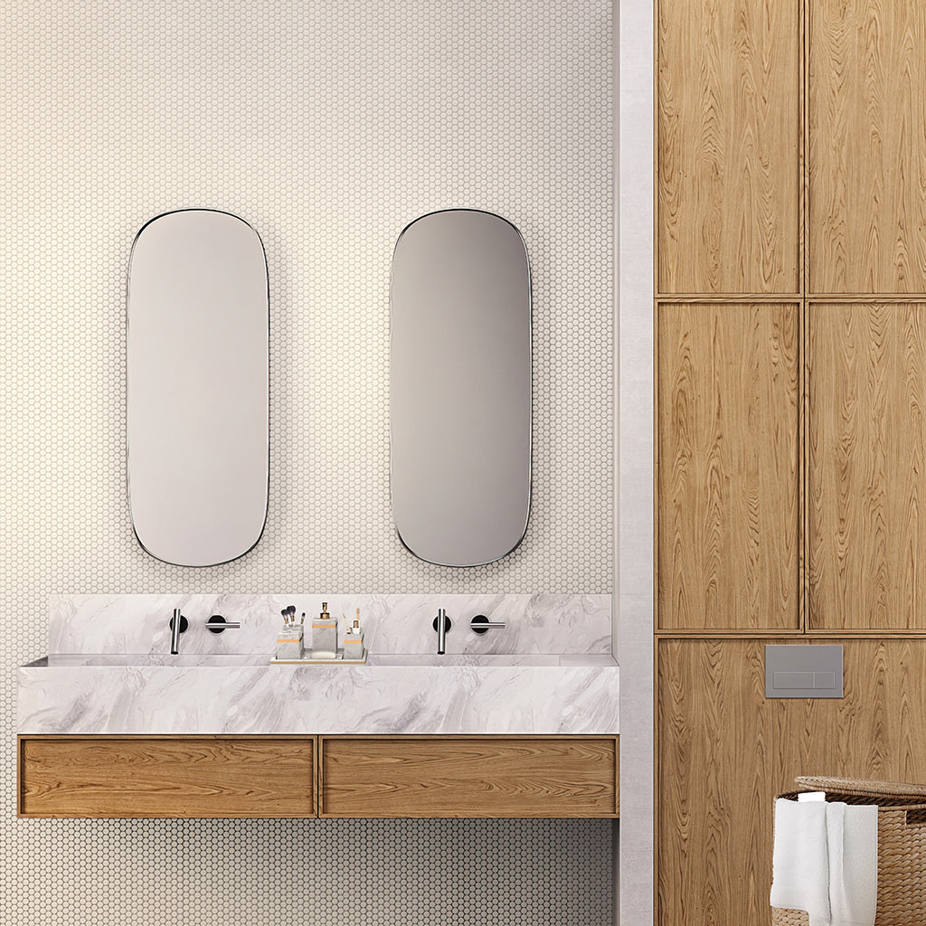 Pearl White 12x12 Matte Penny Round Porcelain Mosaic Tile (10 pack, 9.87 sq ft/case) - Sample