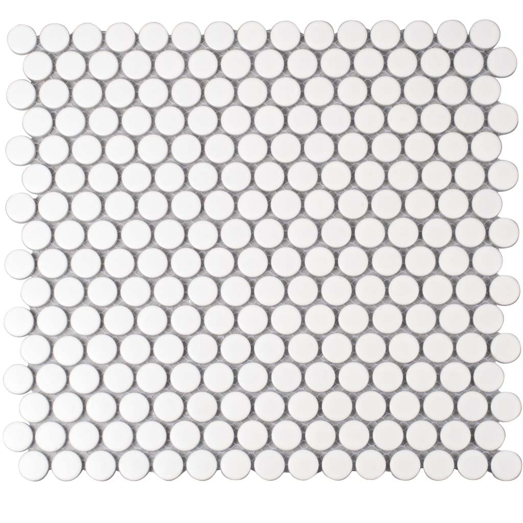 Pearl White 12x12 Matte Penny Round Porcelain Mosaic Tile (10 pack, 9.87 sq ft/case) - Sample