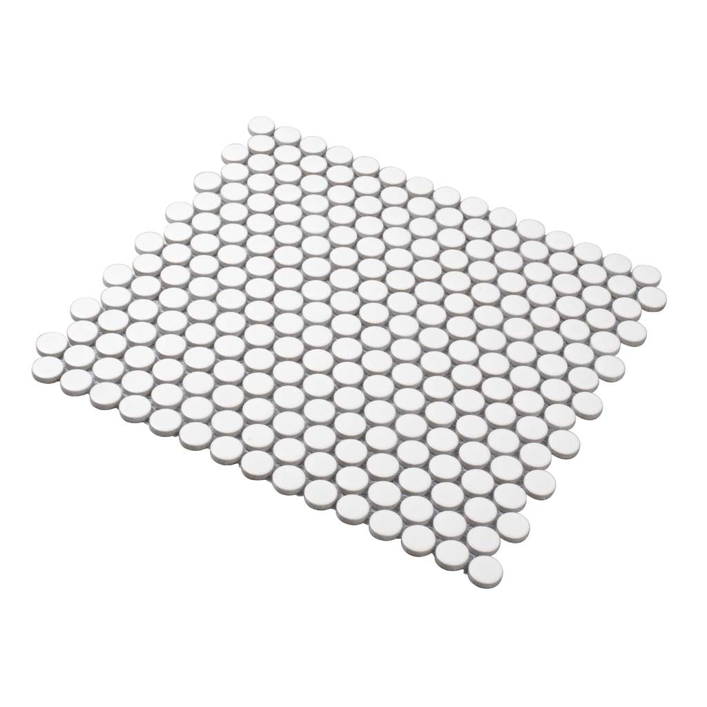 Pearl White 12x12 Matte Penny Round Porcelain Mosaic Tile (10 pack, 9.87 sq ft/case) - Sample