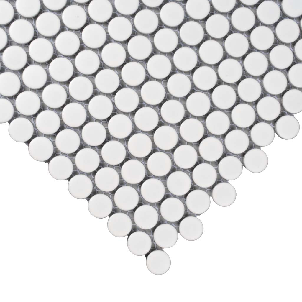 Pearl White 12x12 Matte Penny Round Porcelain Mosaic Tile (10 pack, 9.87 sq ft/case) - Sample